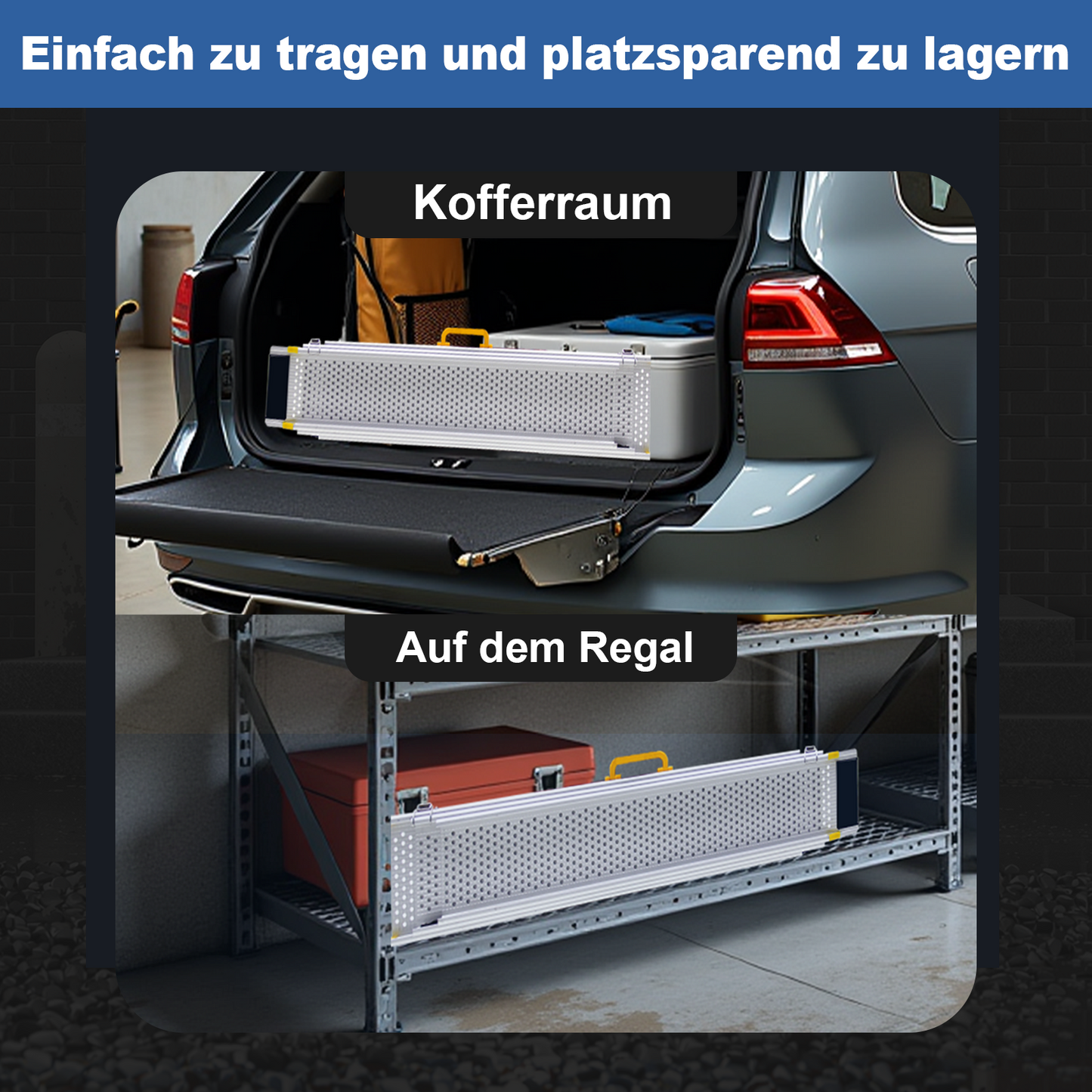 LIEKUMM Rollstuhlrampe 2er Set, teleskopisch 127–300 cm, 300 kg, für Treppen & Stufen
