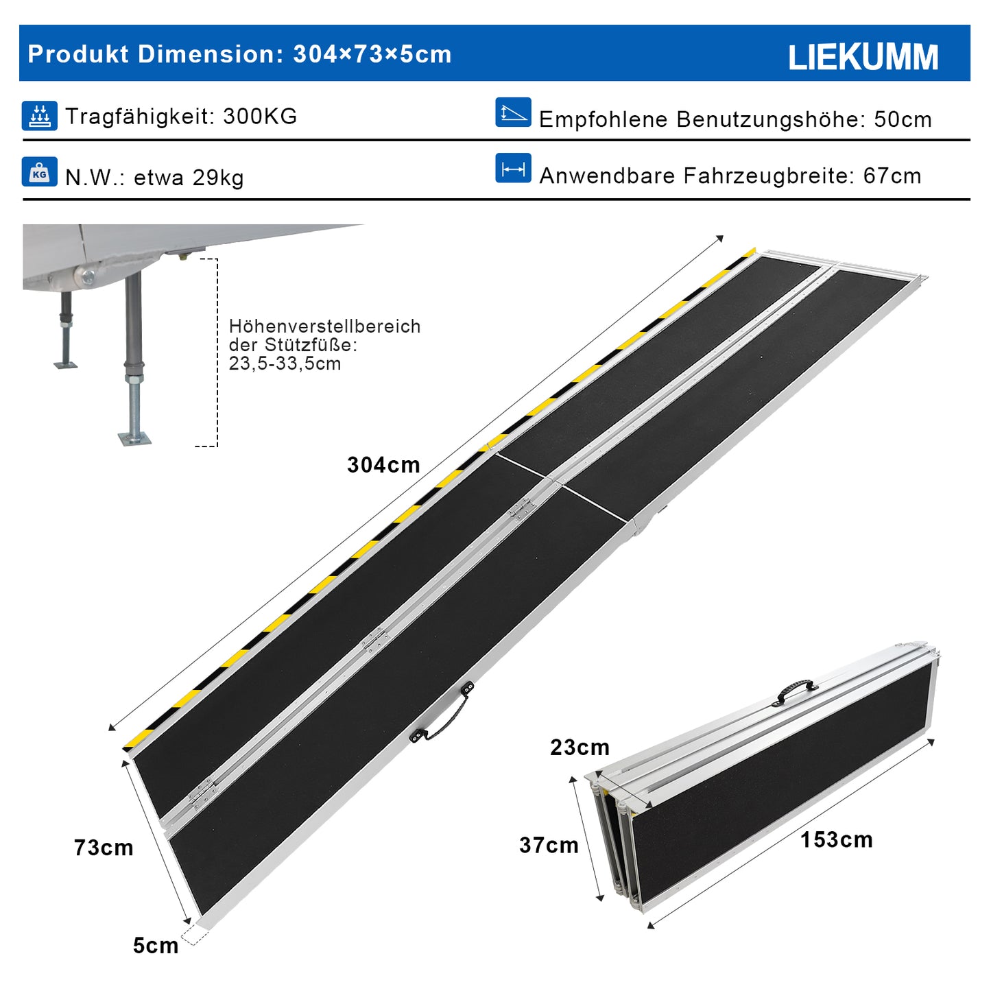 LIEKUMM Rollstuhlrampe 300 kg, Aluminium, rutschfest, für Treppen & Türschwellen, tragbar für Zuhause