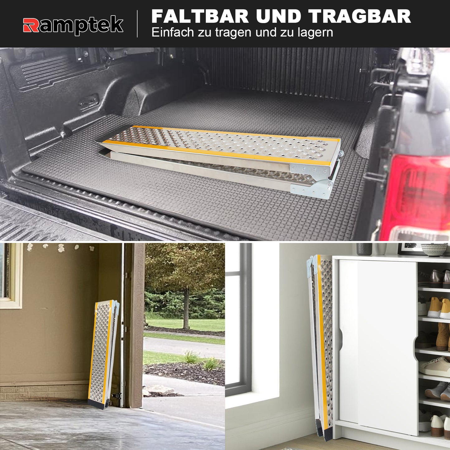 Rampe de chargement, 200 x 21,5 cm, rampe de chargement portable pour moto, capacité de 300 kg, rampe de chargement en aluminium pour VTT, quad, camion, scooter, tondeuse à gazon, motocross, 1 pièce