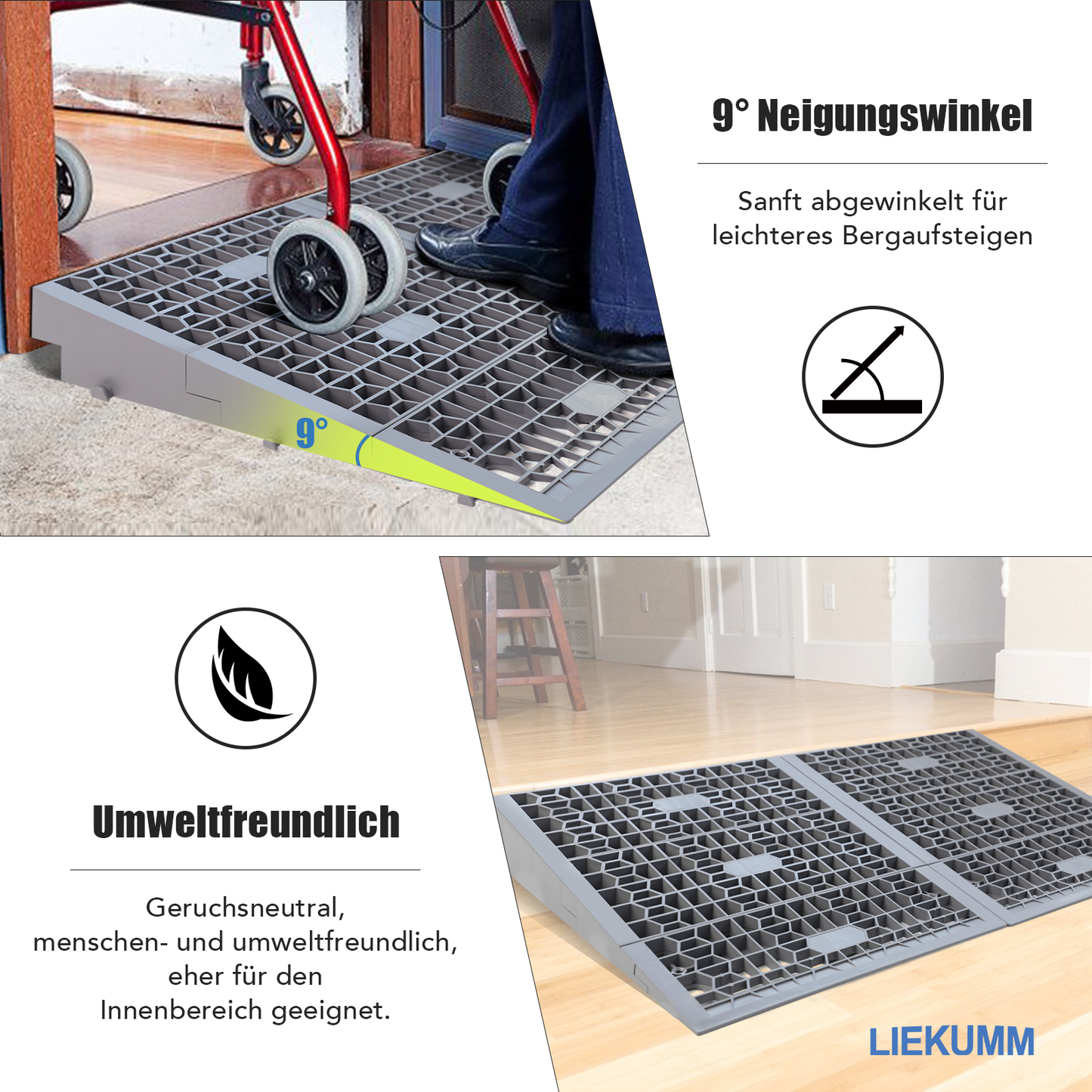 LIEKUMM Türschwellenrampe, 1400 kg Tragkraft Tragbare Modular Rampe für Türschwellen, Schwellenrampe für Zuhause, Stufen, Bordsteine, Elektro-Rollstuhl, Scooter, Motorrad