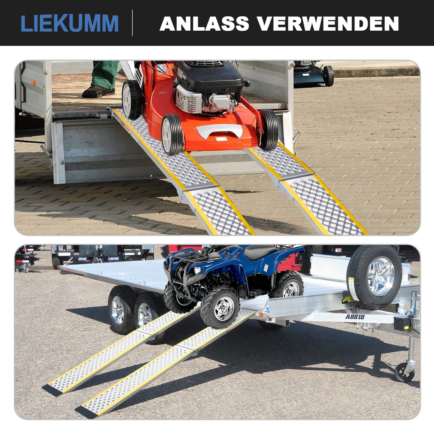 LIEKUMM Aluminium Auffahrrampe 200 cm, klappbar, 300 kg, für Motorrad, ATV & Anhänger