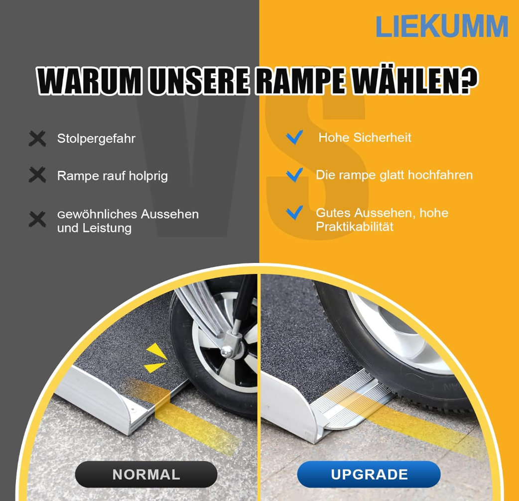 LIEKUMM Rollstuhlrampe 77 cm Breite, 300 kg Kapazität Rollstuhlrampe Klappbar, 61 cm Aluminium Rollstuhlrampe für Treppen, Stufen, Bordsteine, Schwellenrampe für Elektro-Rollstuhl, Kinderwagen