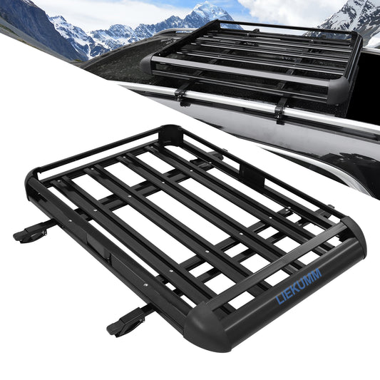 LIEKUMM 127 x 97 cm Dachgepäckträger, 100 kg Tragfähigkeit Aluminium Dachgepäckträger Korb Relingträger, Auto Dachträger Fracht Relingträger Universal Gepäckkorb für Universal SUV, Schwarz