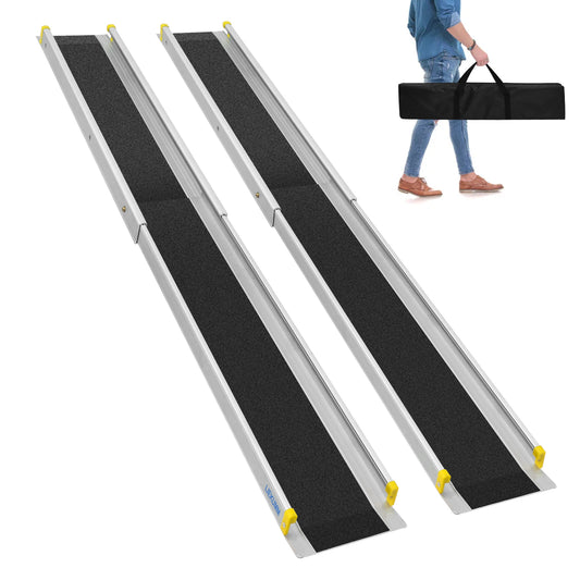 LIEKUMM Auffahrrampe Rollstuhl, 2 Stück, 300 kg Tragfähigkeit Rollstuhlrampe für Zuhause, Stufen, Bordsteine, Robuste Teleskop Auffahrrampe für Elektro-Rollstühle, Fahrräder