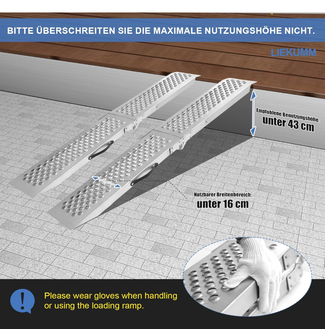 LIEKUMM 2X Auffahrrampe,150 cm Stahl Klabbar Laderampe, 600 kg Tragkraft Auffahrrampe für Anhänger, Treppe, Motorrad Rampe für ATV, LKW, Quad, E-Bikes