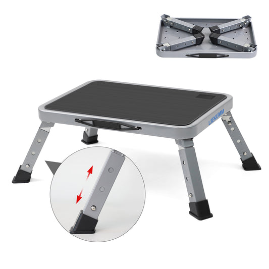 LIEKUMM 3-stufige Klappbarer Tritthocker, 150 kg Tragkraft Höhenverstellbar Tritthocker, Leichte Trittstufe aus Stahl für Küche und Haushalt, mit Rutschfester Plattform und Gummifüßen