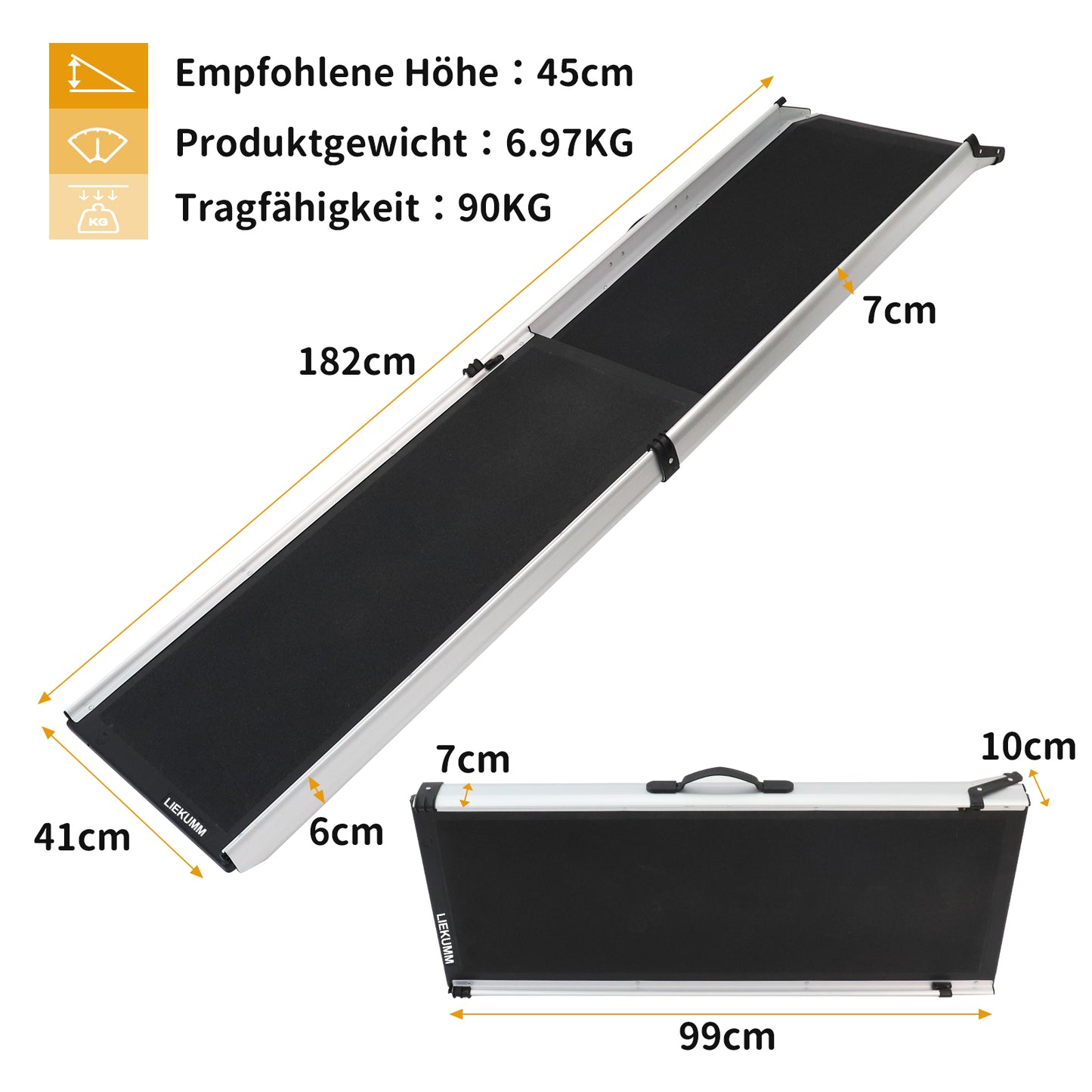 Hunderampe Auto Klappbar 90 kg, Teleskop Alu, 99-182 cm, für kleine bis große Hunde