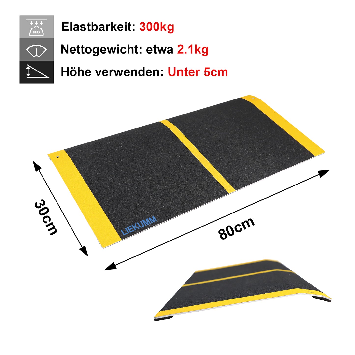 Schwellenrampe, 300KG Kapazität, leichte Türschwellenrampe mit Anti-Rutsch-Oberfläche, Rollstuhlrampe für Tür, Treppe, Stufen, Schwarz