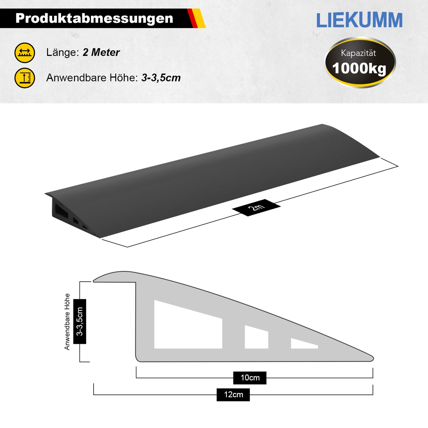LIEKUMM  Türschwellenrampe, 1000 kg Tragkraft, Rampe für Rasen, Türschwellen, Teppich, Bordsteinrampe für Golfcart, Motorrad, Rollstuhl, Transportwagen