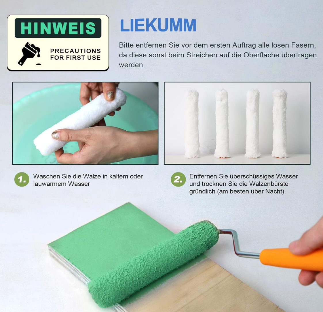 LIEKUMM 20 Stücke Malerrollen Set, 16 cm Farbroller, Florhöhe 10mm Profi Farbwalze, Lackroller für Holz, Farbrollen für Zimmer, Wand, Decke, Kabinettmalerei, Weiß