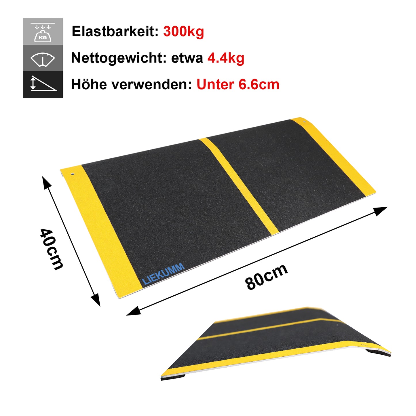 Schwellenrampe, 300KG Kapazität, leichte Türschwellenrampe mit Anti-Rutsch-Oberfläche, Rollstuhlrampe für Tür, Treppe, Stufen, Schwarz