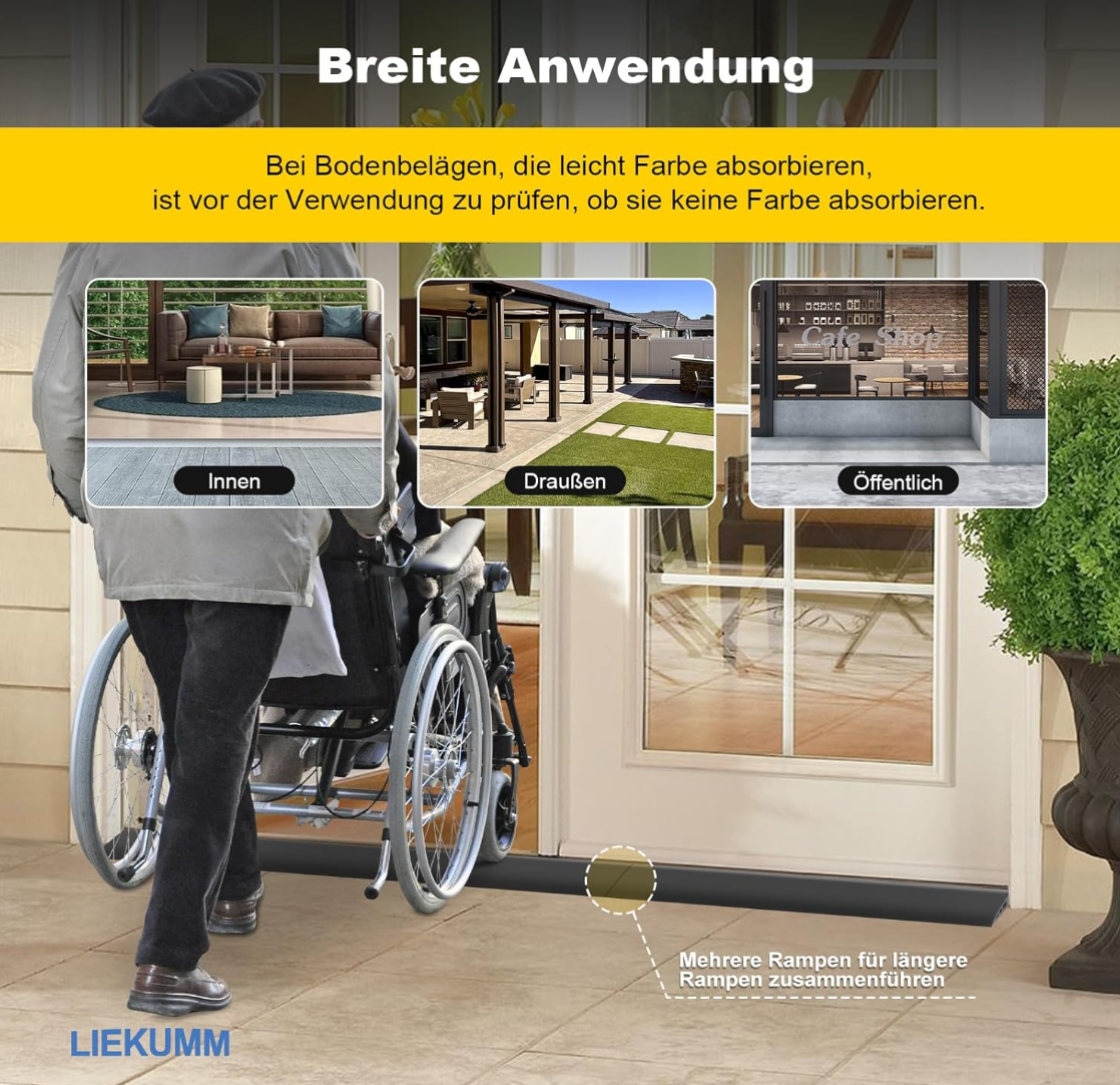 LIEKUMM 100 cm Gummi Türschwellenrampe, 3–3,5 cm Höhe, 1000 kg Tragkraft, Rampe für Rasen, Türschwellen, Teppich, Bordsteinrampe für Golfcart, Motorrad, Rollstuhl, Transportwagen