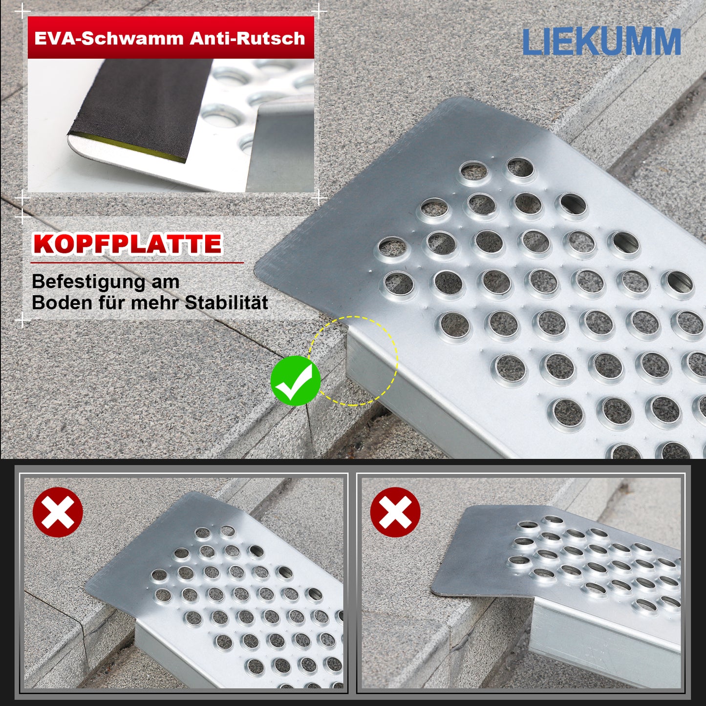 LIEKUMM 120X23cm Laderampe, 1 Stück 120cm Auffahrrampe, 300kg/PC Kapazität, 2X Auffahrrampe, 600kg/PR Kapazität, Verladerampen für Motorrad, ATV, LKW, Quad, Rasenmäher, Schneefräse, Anti-Rutsch Wasserdicht Rostfrei