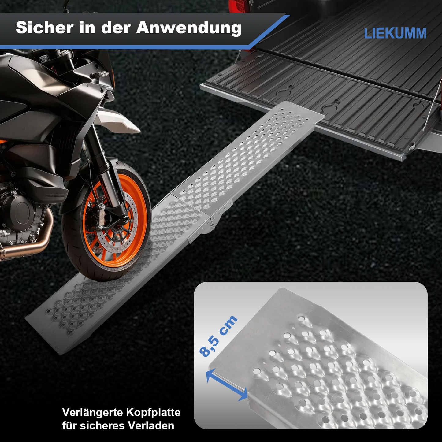 LIEKUMM 2er Set Aluminium Auffahrrampe 150 cm – Klappbar, 400 kg