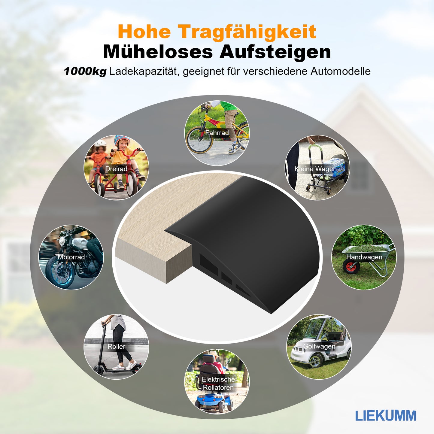 LIEKUMM  Türschwellenrampe, 1000 kg Tragkraft, Rampe für Rasen, Türschwellen, Teppich, Bordsteinrampe für Golfcart, Motorrad, Rollstuhl, Transportwagen