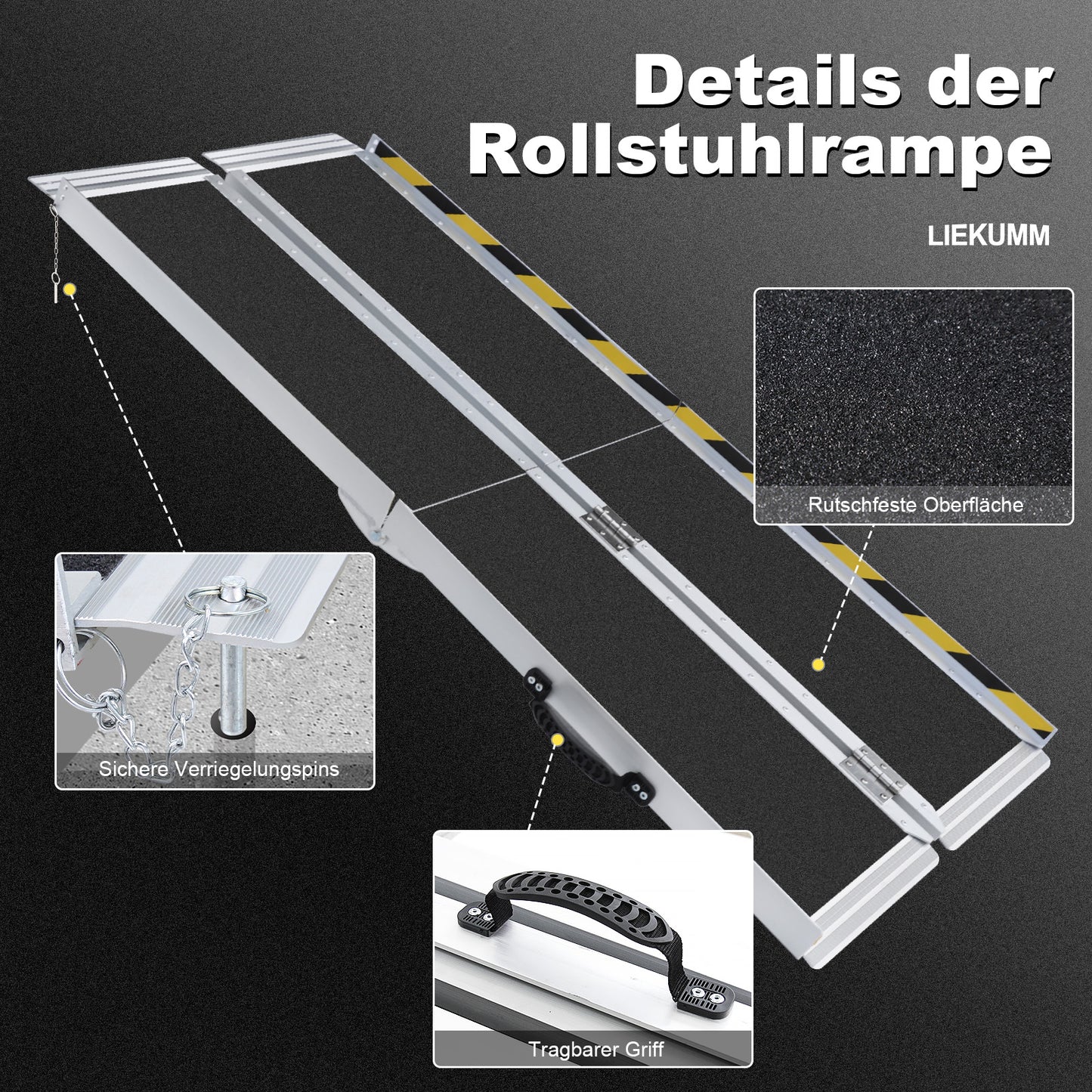 LIEKUMM Tragbare Aluminium Rollstuhlrampe 151,5 cm – Klappbar, 300 kg
