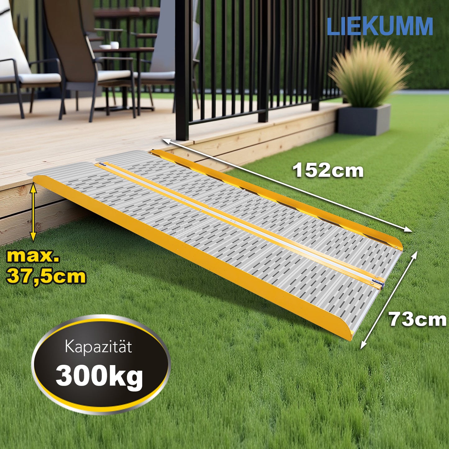 LIEKUMM Rollstuhlrampe klappbar, 300 kg, für Treppen & Türschwellen, Aluminium, für Zuhause