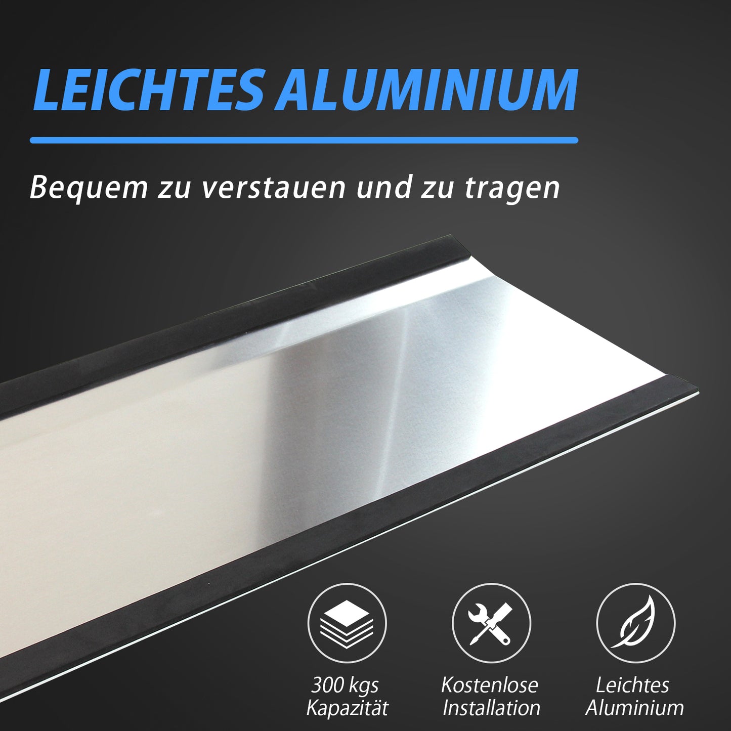 Schwellenrampe, 300KG Kapazität, leichte Türschwellenrampe mit Anti-Rutsch-Oberfläche, Rollstuhlrampe für Tür, Treppe, Stufen, Schwarz