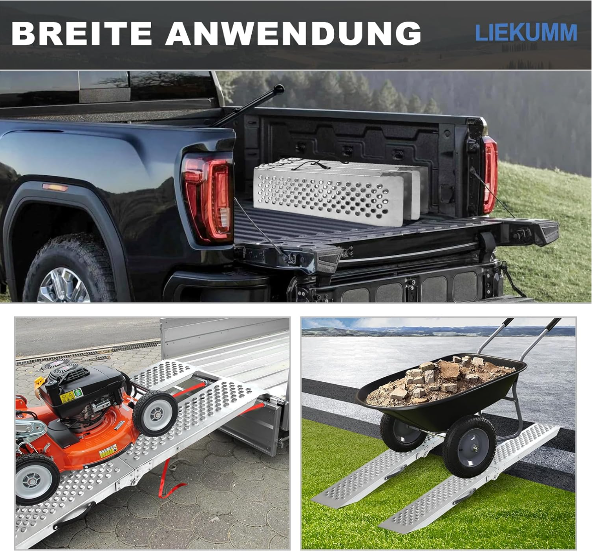 LIEKUMM 2X Auffahrrampe,150 cm Stahl Klabbar Laderampe, 600 kg Tragkraft Auffahrrampe für Anhänger, Treppe, Motorrad Rampe für ATV, LKW, Quad, E-Bikes