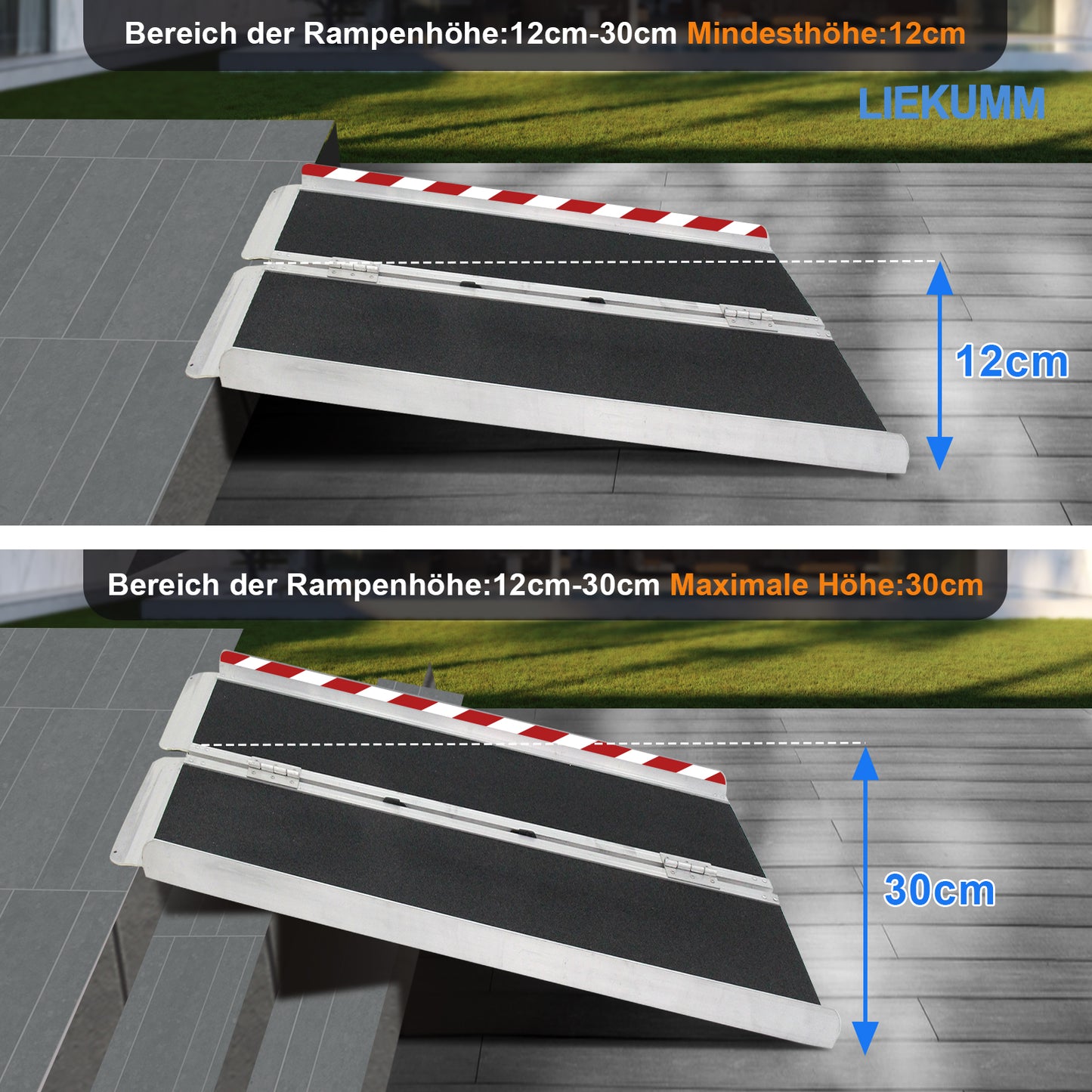 LIEKUMM Rollstuhlrampe 300 kg, Aluminium, rutschfest, tragbar für Treppen & Türschwellen