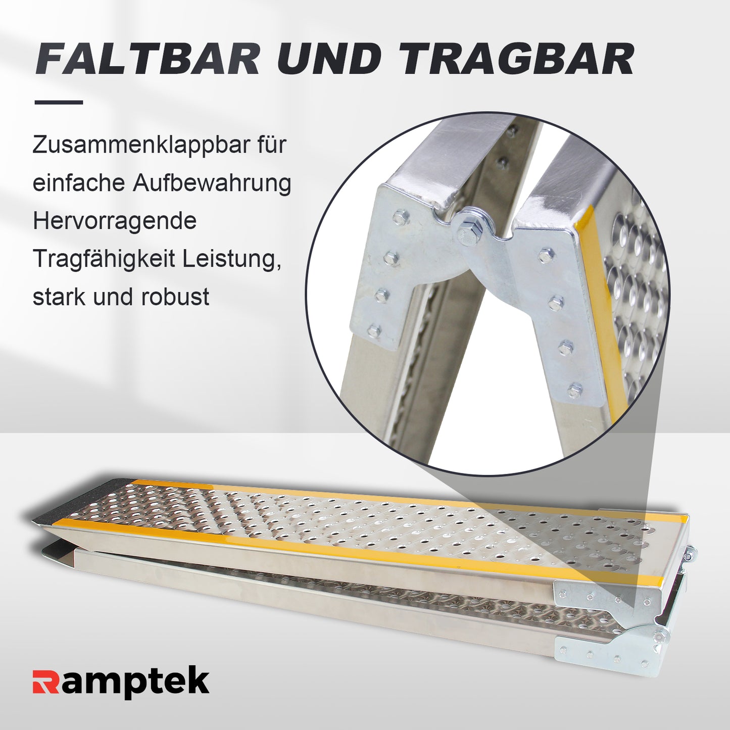Rampe de chargement, 200 x 21,5 cm, rampe de chargement portable pour moto, capacité de 300 kg, rampe de chargement en aluminium pour VTT, quad, camion, scooter, tondeuse à gazon, motocross, 1 pièce