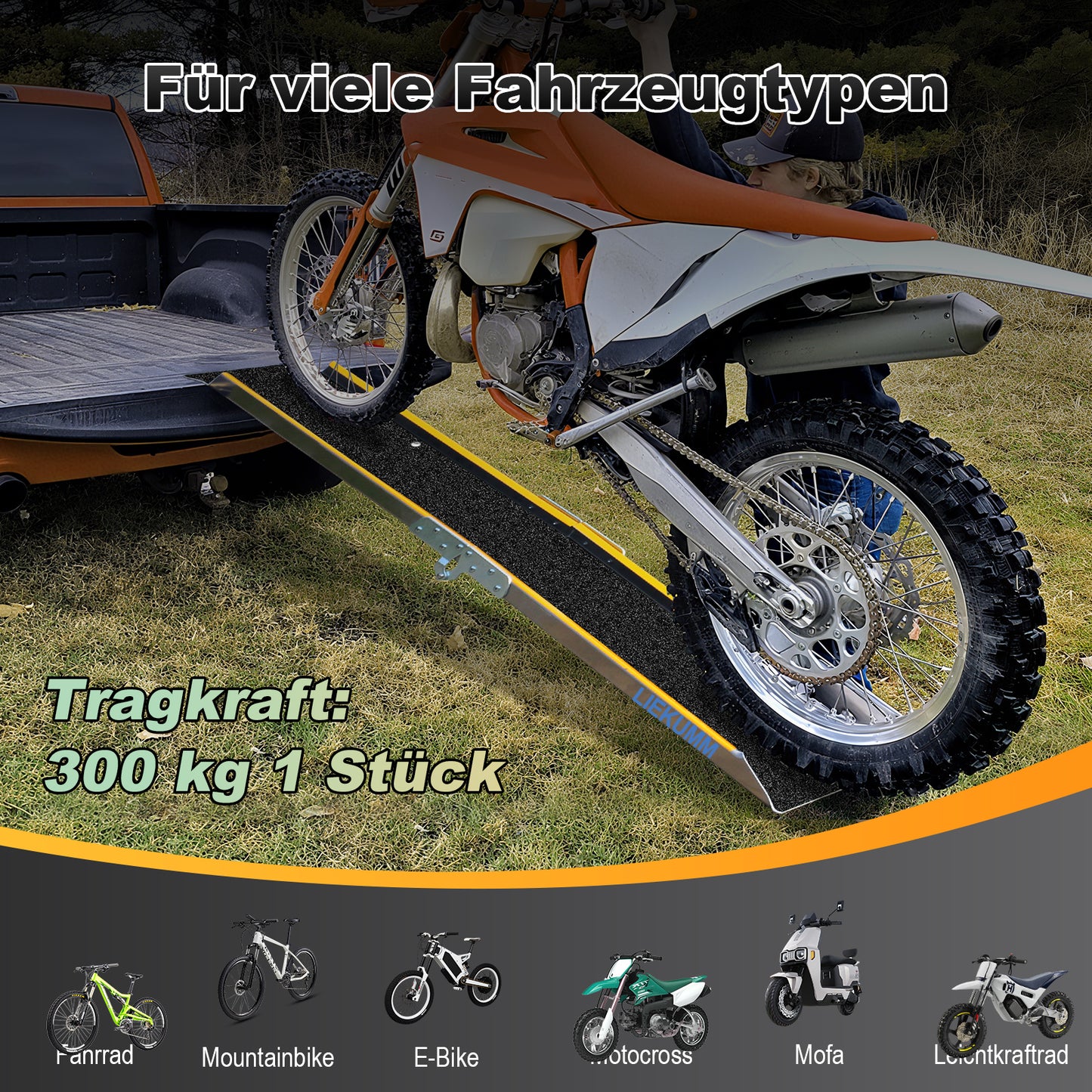 LIEKUMM 1 x 180 cm Auffahrrampe, 200 kg Tragkraft Aluminium Motorrad Rampe Klappbar