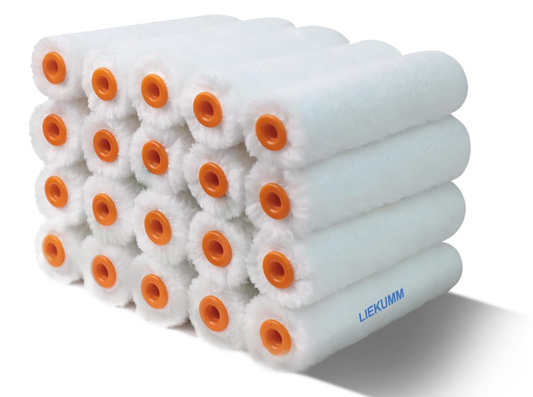 LIEKUMM 20 Stücke Malerrollen Set, 16 cm Farbroller, Florhöhe 10mm Profi Farbwalze, Lackroller für Holz, Farbrollen für Zimmer, Wand, Decke, Kabinettmalerei, Weiß