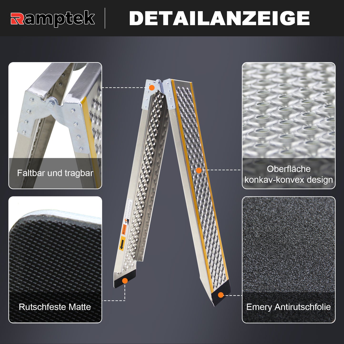 Rampe de chargement, 200 x 21,5 cm, rampe de chargement portable pour moto, capacité de 300 kg, rampe de chargement en aluminium pour VTT, quad, camion, scooter, tondeuse à gazon, motocross, 1 pièce
