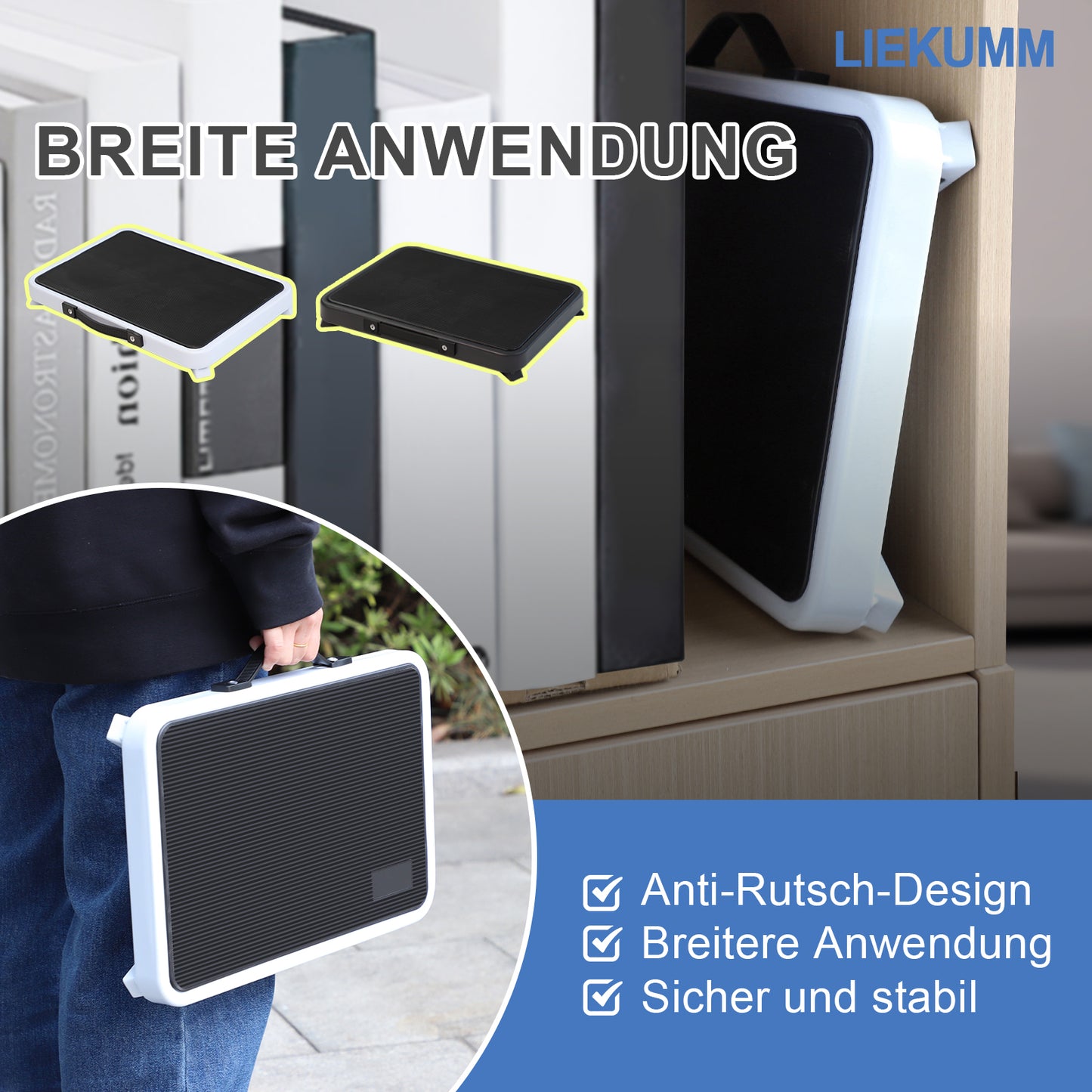 LIEKUMM Klappbarer Tritthocker 18 cm hoch, 150 kg Tragkraft – Leichte Trittstufe aus Stahl für Küche, Haushalt und Wohnwagen, mit Rutschfester Plattform und Gummifüßen