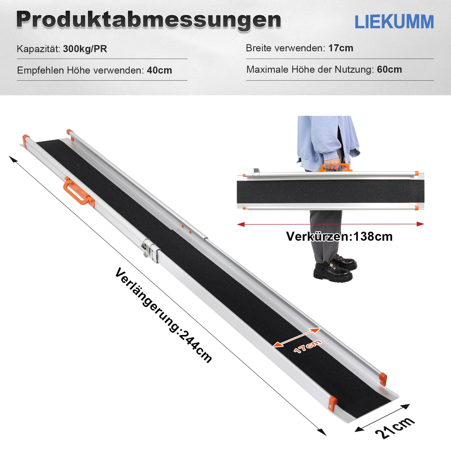 LIEKUMM Rollstuhlrampe 2er Set, 300 kg, für Treppen, Stufen & Bordsteine