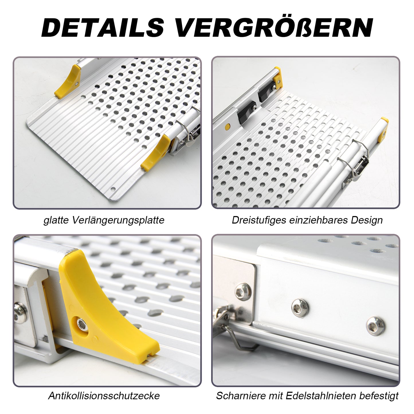 LIEKUMM 2 x 127-300 cm Auffahrrampe Rollstuhl, 300 kg Tragfähigkeit Rollstuhlrampe für Treppen, Stufen, Tragbar Teleskop Auffahrrampe für Elektro-Rollstühle, Fahrräder, Dreifach Ausziehbar