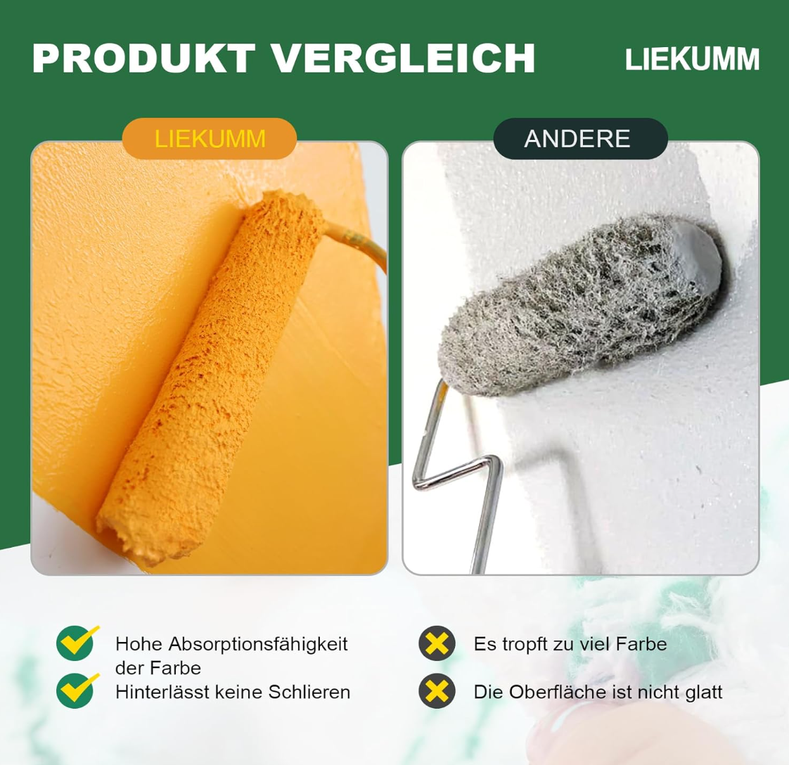 LIEKUMM 20 Stücke Malerrollen Set, 16 cm Farbroller, Florhöhe 10mm Profi Farbwalze, Lackroller für Holz, Farbrollen für Zimmer, Wand, Decke, Kabinettmalerei, Weiß