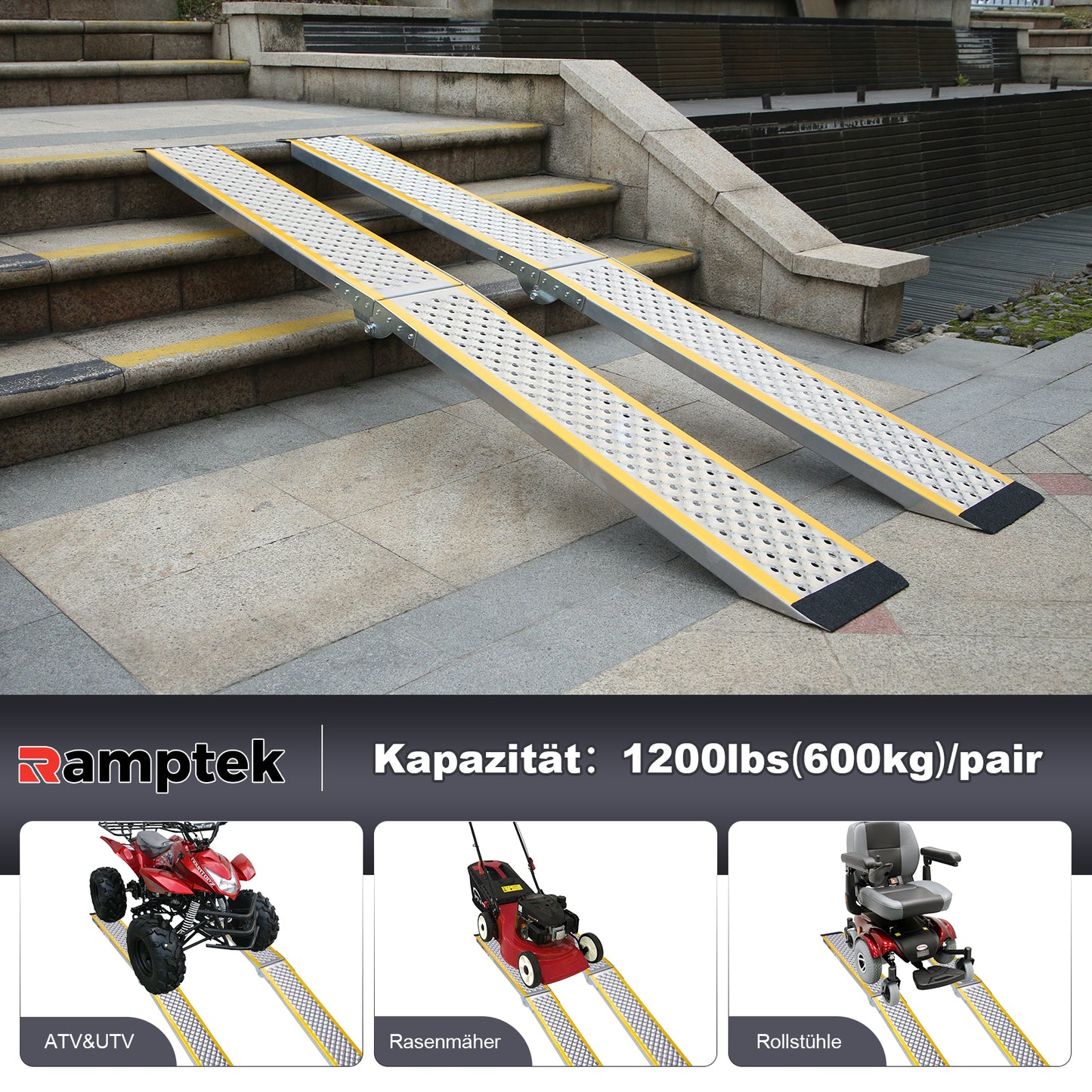 Rampe de chargement, 200 x 21,5 cm, rampe de chargement portable pour moto, capacité de 300 kg, rampe de chargement en aluminium pour VTT, quad, camion, scooter, tondeuse à gazon, motocross, 1 pièce