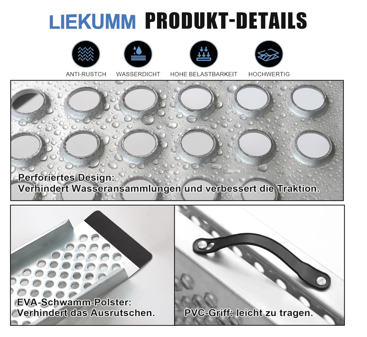 LIEKUMM 2X Auffahrrampe,150 cm Stahl Klabbar Laderampe, 600 kg Tragkraft Auffahrrampe für Anhänger, Treppe, Motorrad Rampe für ATV, LKW, Quad, E-Bikes