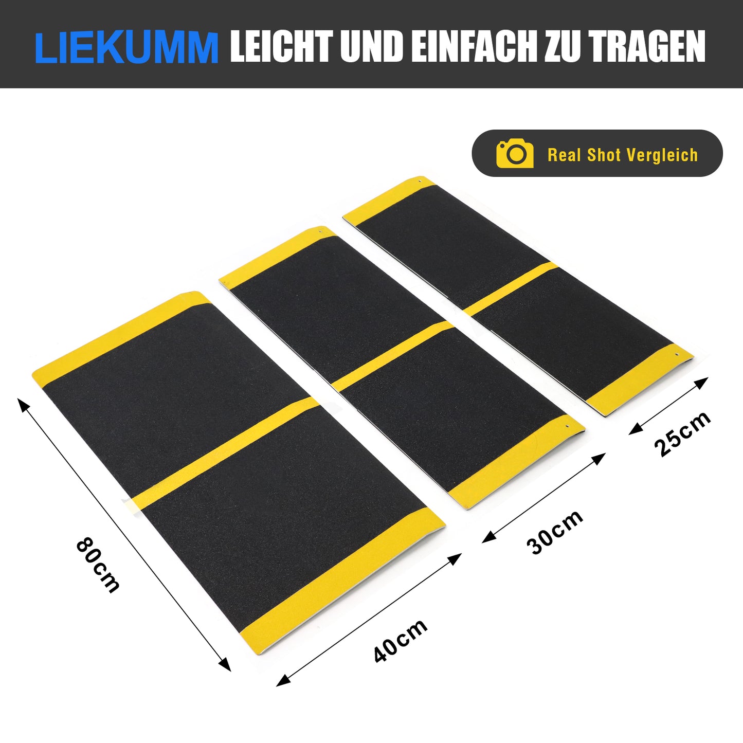 Schwellenrampe, 300KG Kapazität, leichte Türschwellenrampe mit Anti-Rutsch-Oberfläche, Rollstuhlrampe für Tür, Treppe, Stufen, Schwarz