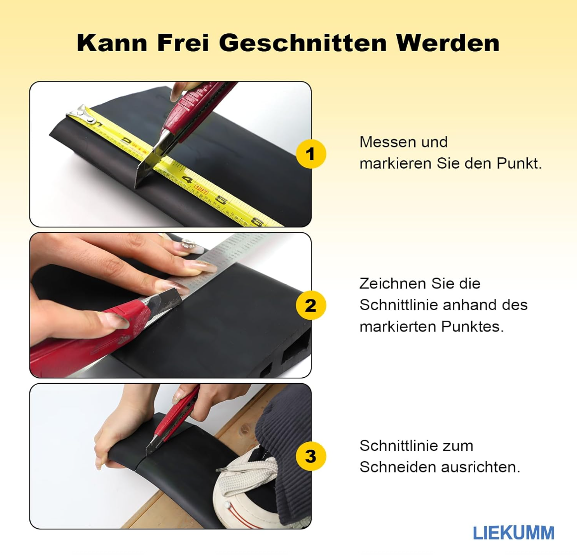 LIEKUMM 100 cm Gummi Türschwellenrampe, 3–3,5 cm Höhe, 1000 kg Tragkraft, Rampe für Rasen, Türschwellen, Teppich, Bordsteinrampe für Golfcart, Motorrad, Rollstuhl, Transportwagen
