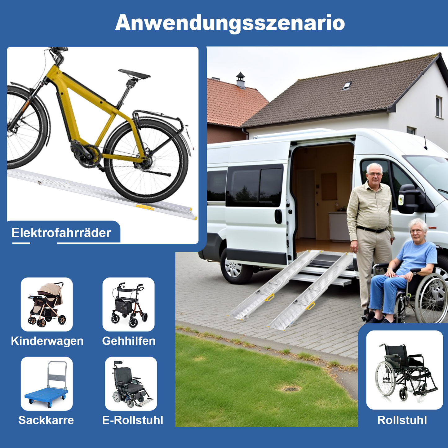 LIEKUMM Rollstuhlrampe 2er Set, teleskopisch 127–300 cm, 300 kg, für Treppen & Stufen