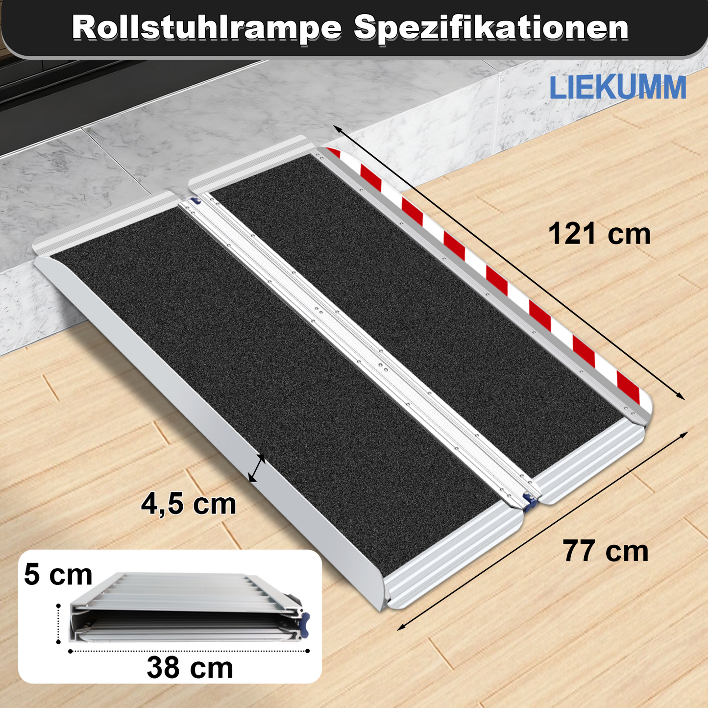 LIEKUMM Extra Breite Rollstuhlrampe 61-152 cm – Aluminium, klappbar, 300 kg