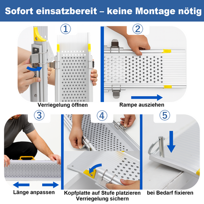 LIEKUMM Rollstuhlrampe 2er Set, teleskopisch 127–300 cm, 300 kg, für Treppen & Stufen