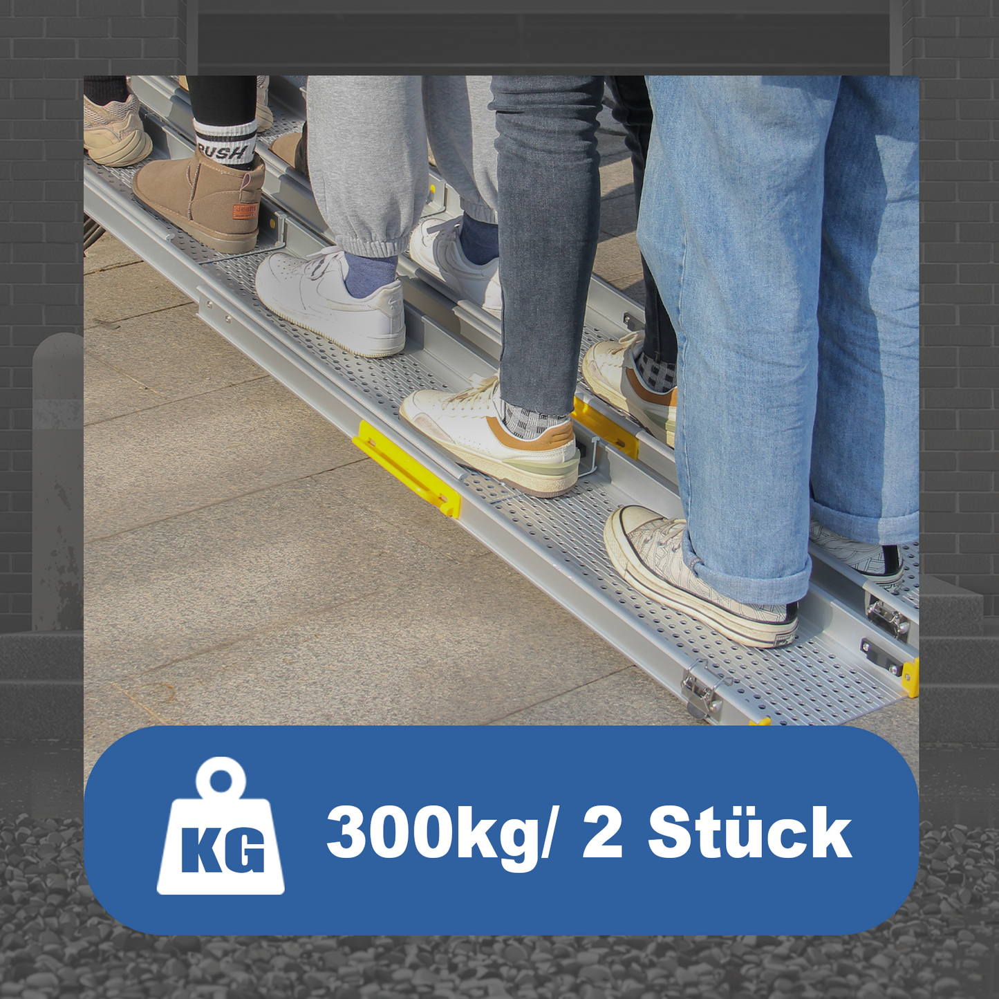 LIEKUMM Rollstuhlrampe 2er Set, teleskopisch 127–300 cm, 300 kg, für Treppen & Stufen