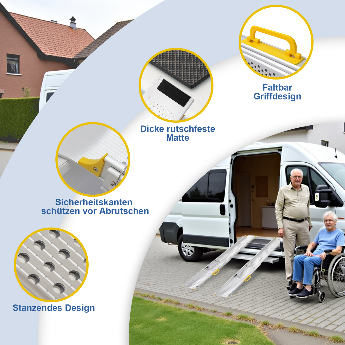 LIEKUMM Rollstuhlrampe 2er Set, teleskopisch 127–300 cm, 300 kg, für Treppen & Stufen