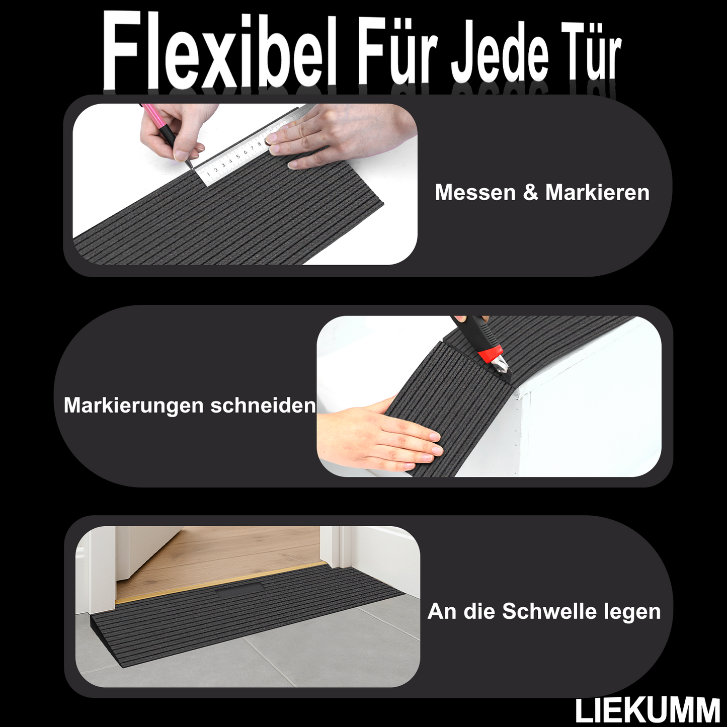 LIEKUMM Gummi Schwellenrampe – Rutschfest, 650 kg, für Türen & Stufen