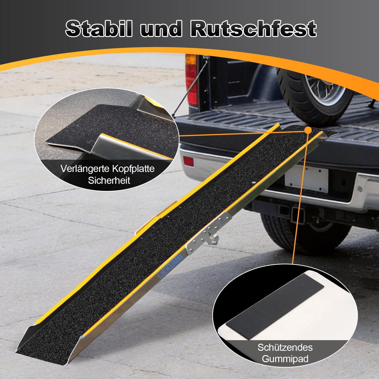 LIEKUMM 1 x 180 cm Auffahrrampe, 200 kg Tragkraft Aluminium Motorrad Rampe Klappbar