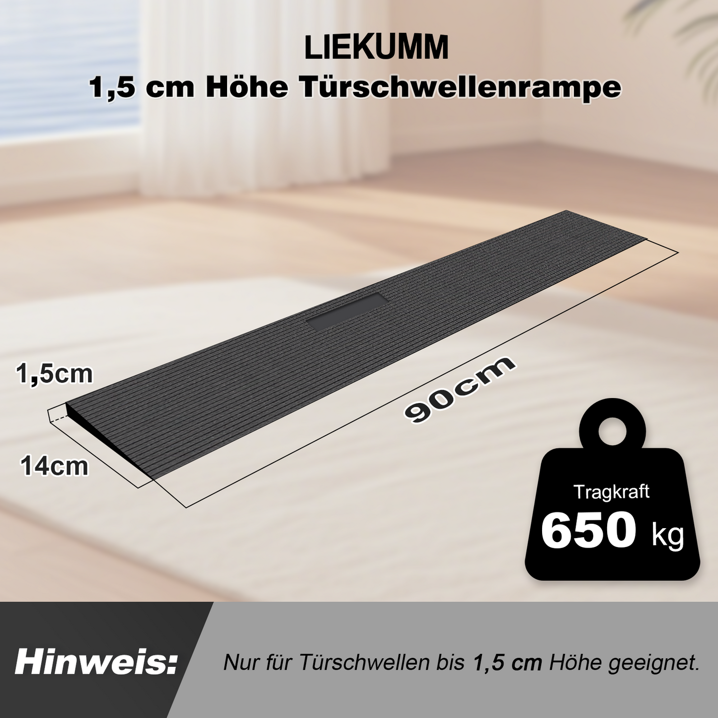 LIEKUMM Gummi Schwellenrampe – Rutschfest, 650 kg, für Türen & Stufen