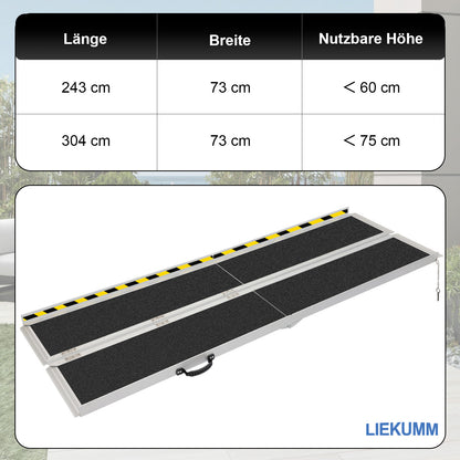 LIEKUMM Aluminium Rollstuhlrampe – Rutschfest, 300 kg Tragkraft, für Treppen & Zuhause