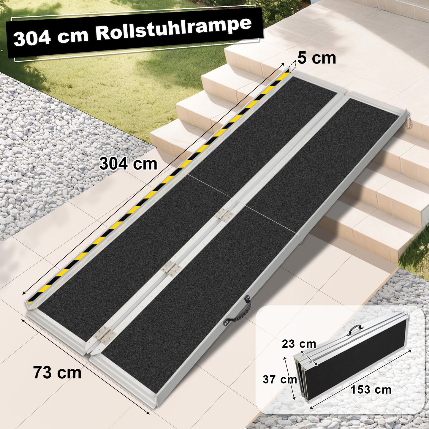 LIEKUMM Aluminium Rollstuhlrampe – Rutschfest, 300 kg Tragkraft, für Treppen & Zuhause
