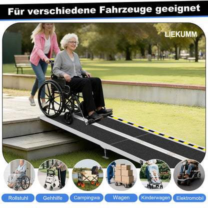 LIEKUMM Aluminium Rollstuhlrampe – Rutschfest, 300 kg Tragkraft, für Treppen & Zuhause