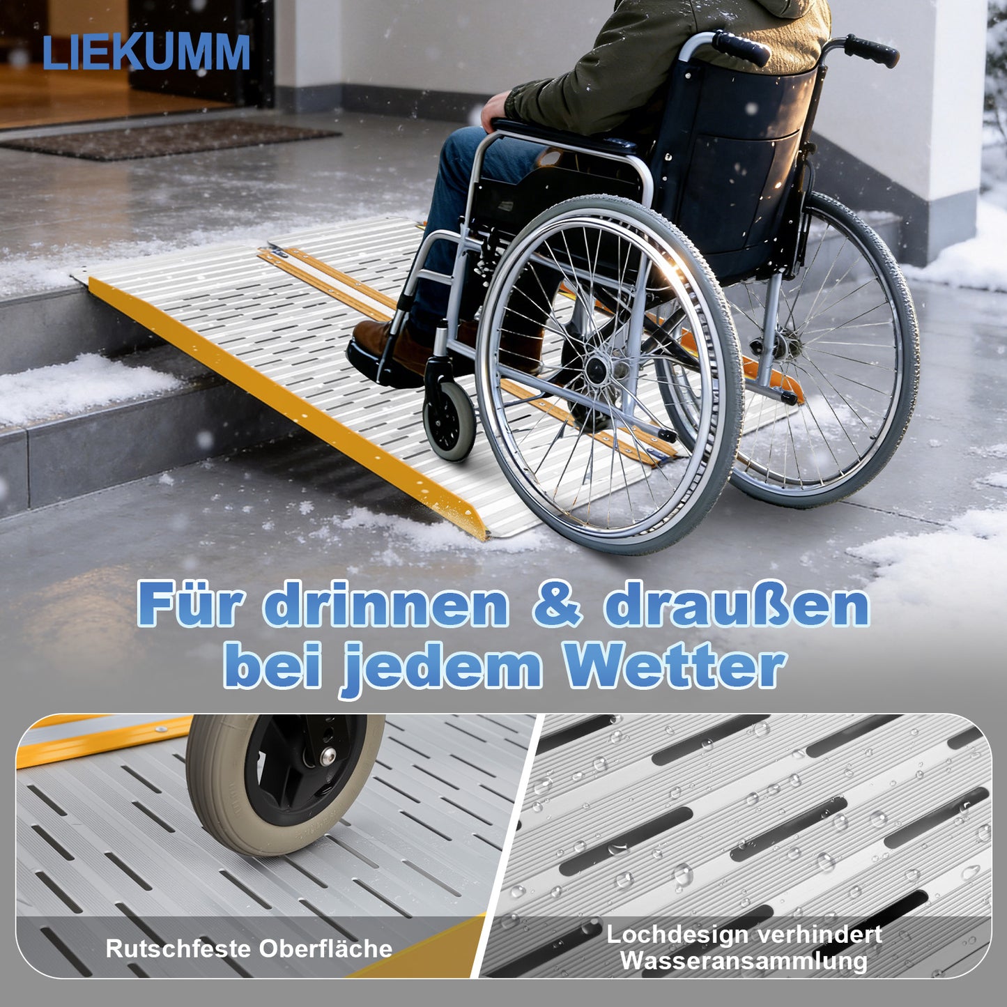LIEKUMM Leichte Aluminium Rollstuhlrampe 121 cm – Klappbar, 300 kg