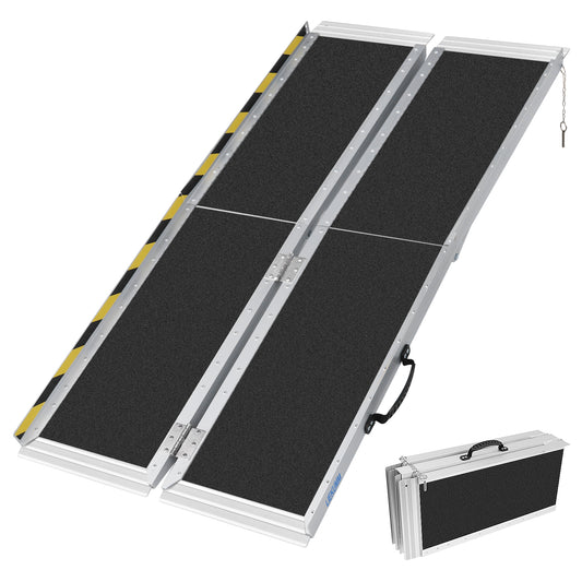 Rollstuhlrampe 151,5 cm, 300 kg Tragkraft Aluminium Auffahrrampe rutschfest, Rollstuhlrampe für Treppen, Tragbare Rampe für Rollstuhl, Türschwellen, Zuhause