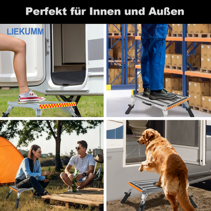 LIEKUMM Höhenverstellbarer Alu Tritthocker – Klappbar, Rutschfest, 450 kg